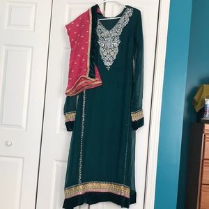 3 piece Pakistani suit with velvet borders